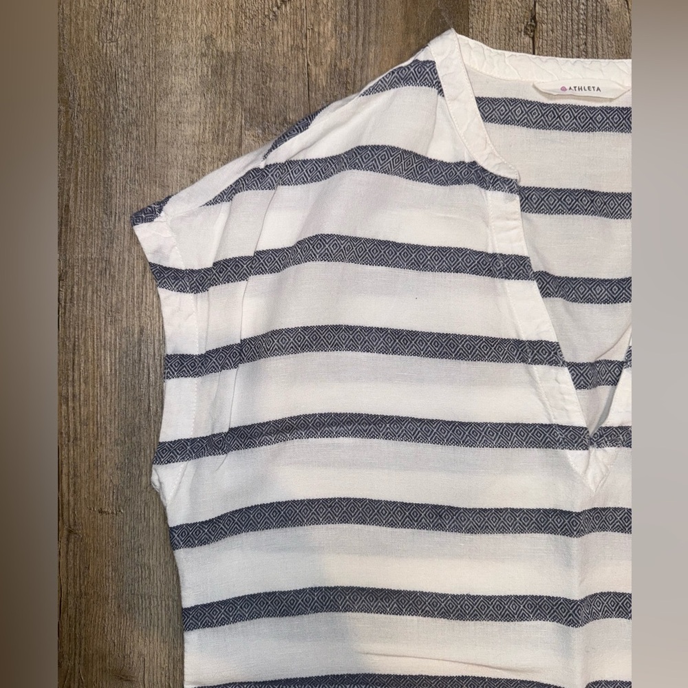 Athleta Women's Blue & White Stripe Linen Swim Cover Up, Size XS - Picture 3 of 10